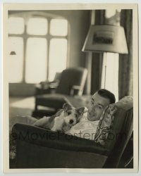 3s640 ROBERT ARMSTRONG 8x10.25 still '30s at home with his happy dog Huck by William E. Thomas!