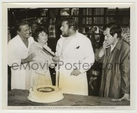 3s699 SPARTACUS candid 8.25x10 still '60 Ustinov cuts birthday cake by Douglas, Simmons & Kubrick!