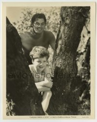 3s737 TARZAN FINDS A SON 8.25x10.25 still '39 close up of Johnny Weissmuller & Sheffield in tree!