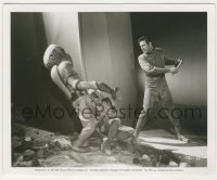 3s769 THIS ISLAND EARTH 8.25x10 still '55 wounded Jeff Morrow by Rex Reason fighting alien!