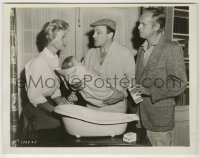 3s803 TUNNEL OF LOVE candid deluxe 7.75x10 still '58 Gene Kelly shows Widmark & Day how to wash kid!