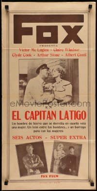 3t689 CAPTAIN LASH Argentinean 14x28 '29 Victor McLaglen with scared Jane Winton, rare!