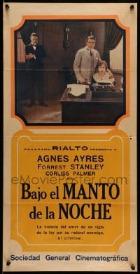 3t734 INTO THE NIGHT Argentinean 14x28 '28 different image of Agnes Ayres, Forrest Stanley, rare!
