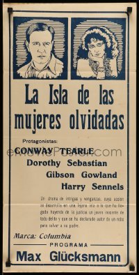 3t736 ISLE OF FORGOTTEN WOMEN Argentinean 14x28 '27 art of Conway Tearle, Dorothy Sebastian, rare!