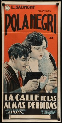 3t804 WAY OF LOST SOULS Argentinean 14x28 '29 different art of Pola Negri, poker player, rare!