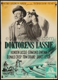 3t405 HILLS OF HOME Danish '49 artwork of Lassie the dog, Janet Leigh & Edmund Gwenn!