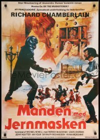 3t415 MAN IN THE IRON MASK Danish '77 Richard Chamberlain, artwork of masked fencer & cast!