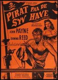 3t426 RAIDERS OF THE SEVEN SEAS Danish R50s Wenzel art of barechested pirate John Payne, Donna Reed