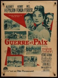 3t581 WAR & PEACE French 22x30 '56 art of Audrey Hepburn, Henry Fonda & Mel Ferrer, Leo Tolstoy epic