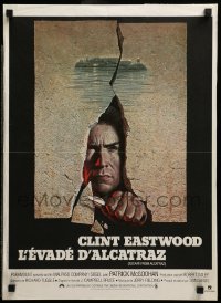 3t608 ESCAPE FROM ALCATRAZ French 16x22 '79 cool artwork of Clint Eastwood busting out by Lettick!