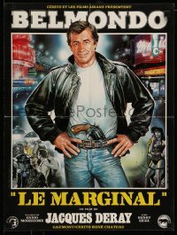 3t631 LE MARGINAL French 16x21 '83 artwork of tough Jean-Paul Belmondo by Renato Casaro!