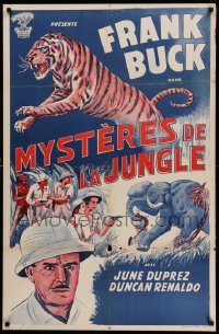 3t006 TIGER FANGS Moroccan '43 Frank Buck, great art of big cat & elephants!