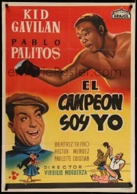 3t185 EL CAMPEON SOY YO Spanish '60 Pablo Palitos & Kid Gavilan, I Am the Champion, boxing art!