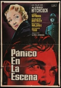 3t207 STAGE FRIGHT Spanish '61 different Mac art of Marlene Dietrich, Alfred Hitchcock!