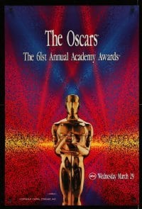3w002 61ST ANNUAL ACADEMY AWARDS 24x36 1sh '89 cool image of Oscar with colorful background!