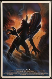3w033 ALIEN style A 1sh R94 Ridley Scott outer space classic, cool different Alvin art!