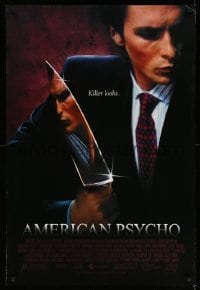 3w048 AMERICAN PSYCHO 1sh '00 psychotic yuppie killer Christian Bale, from Ellis novel!