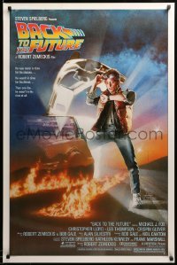 3w069 BACK TO THE FUTURE studio style 1sh '85 art of Michael J. Fox & Delorean by Drew Struzan!