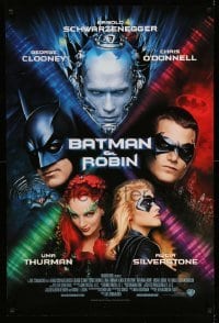 3w077 BATMAN & ROBIN int'l 1sh '97 Clooney, O'Donnell, Schwarzenegger, cool close-ups of cast!