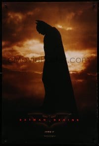 3w081 BATMAN BEGINS teaser DS 1sh '05 June 17, full-length image of Christian Bale in title role!