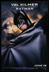 3w084 BATMAN FOREVER advance DS 1sh '95 cool image of Val Kilmer in the title role, bat symbol!