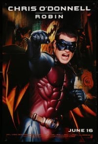 3w082 BATMAN FOREVER advance DS 1sh '95 cool image of angry Chris O'Donnell as Robin!