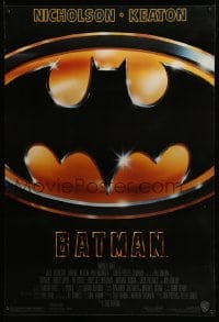 3w078 BATMAN 1sh '89 directed by Tim Burton, cool image of Bat logo, new credit design!