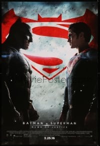 3w089 BATMAN V SUPERMAN advance DS 1sh '16 Ben Affleck and Henry Cavill in title roles facing off!