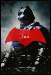 3w097 BATMAN V SUPERMAN teaser DS 1sh '16 cool image of armored Ben Affleck in title role!