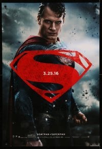 3w099 BATMAN V SUPERMAN teaser DS 1sh '16 waist-high image of Henry Cavill in title role!