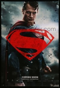 3w093 BATMAN V SUPERMAN int'l teaser DS 1sh '16 waist-high image of Henry Cavill in title role!