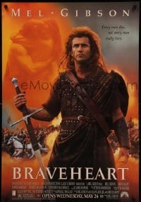 3w146 BRAVEHEART advance DS 1sh '95 cool image of Mel Gibson as William Wallace!