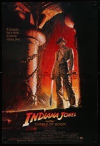 3w440 INDIANA JONES & THE TEMPLE OF DOOM 1sh '84 art of Harrison Ford by Bruce Wolfe, no borders!
