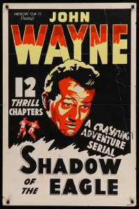 3w467 JOHN WAYNE 1sh '40s great headshot image of John Wayne in a crashing adventure serial!