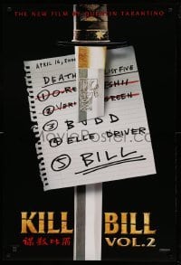 3w479 KILL BILL: VOL. 2 teaser 1sh '04 Uma Thurman, Quentin Tarantino directed, hit list & katana!