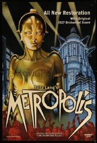 3w589 METROPOLIS DS 1sh R02 Fritz Lang classic, Brigitte Helm as the robot, New Tower of Babel!