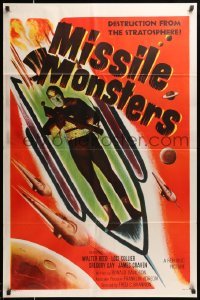 3w598 MISSILE MONSTERS 1sh '58 aliens bring destruction from the stratosphere, wacky sci-fi art!
