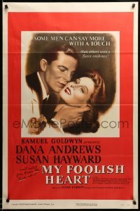 3w620 MY FOOLISH HEART 1sh '50 close up of Susan Hayward & Dana Andrews, written by J.D. Salinger!