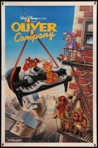 3w647 OLIVER & COMPANY 1sh '88 art of Walt Disney cats & dogs in New York City by Bill Morrison!