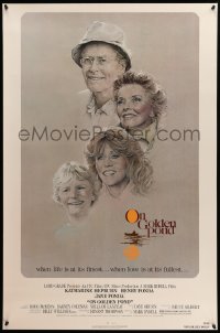 3w650 ON GOLDEN POND heavy stock 1sh '81 Hepburn, Henry Fonda, and Jane Fonda by C.D. de Mar
