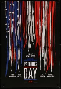 3w661 PATRIOTS DAY teaser DS 1sh '16 Peter Berg, Mark Wahlberg, U.S. flag made out of shoe laces!