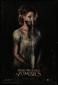 3w690 PRIDE & PREJUDICE & ZOMBIES teaser DS 1sh '16 horrifying Lily James, parody of Austen's novel