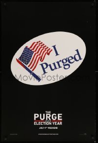 3w695 PURGE ELECTION YEAR teaser DS 1sh '16 'I Voted' parody sticker design, knife and U.S. flag!