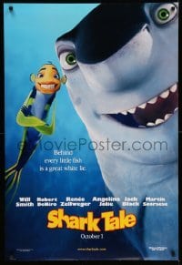 3w780 SHARK TALE advance DS 1sh '04 Dreamworks underwater cartoon, voice of Will Smith, De Niro!