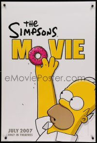 3w791 SIMPSONS MOVIE style B int'l advance DS 1sh '07 classic Groening art of Homer Simpson w/donut