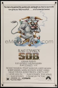 3w759 S.O.B. 1sh '81 Julie Andrews, Blake Edwards, wacky Alvin art of bull in director's chair!