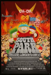 3w806 SOUTH PARK: BIGGER, LONGER & UNCUT int'l advance DS 1sh '99 Parker & Stone animated musical!