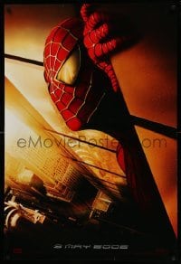 3w812 SPIDER-MAN teaser 1sh '02 Tobey Maguire w/WTC towers in eyes, Marvel Comics!
