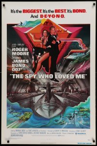 3w822 SPY WHO LOVED ME 1sh '77 cool art of Roger Moore as James Bond by Bob Peak!
