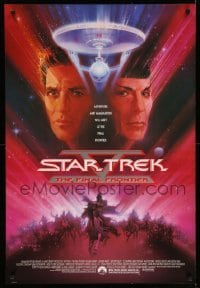 3w830 STAR TREK V 1sh '89 The Final Frontier, art of William Shatner & Leonard Nimoy by Bob Peak!